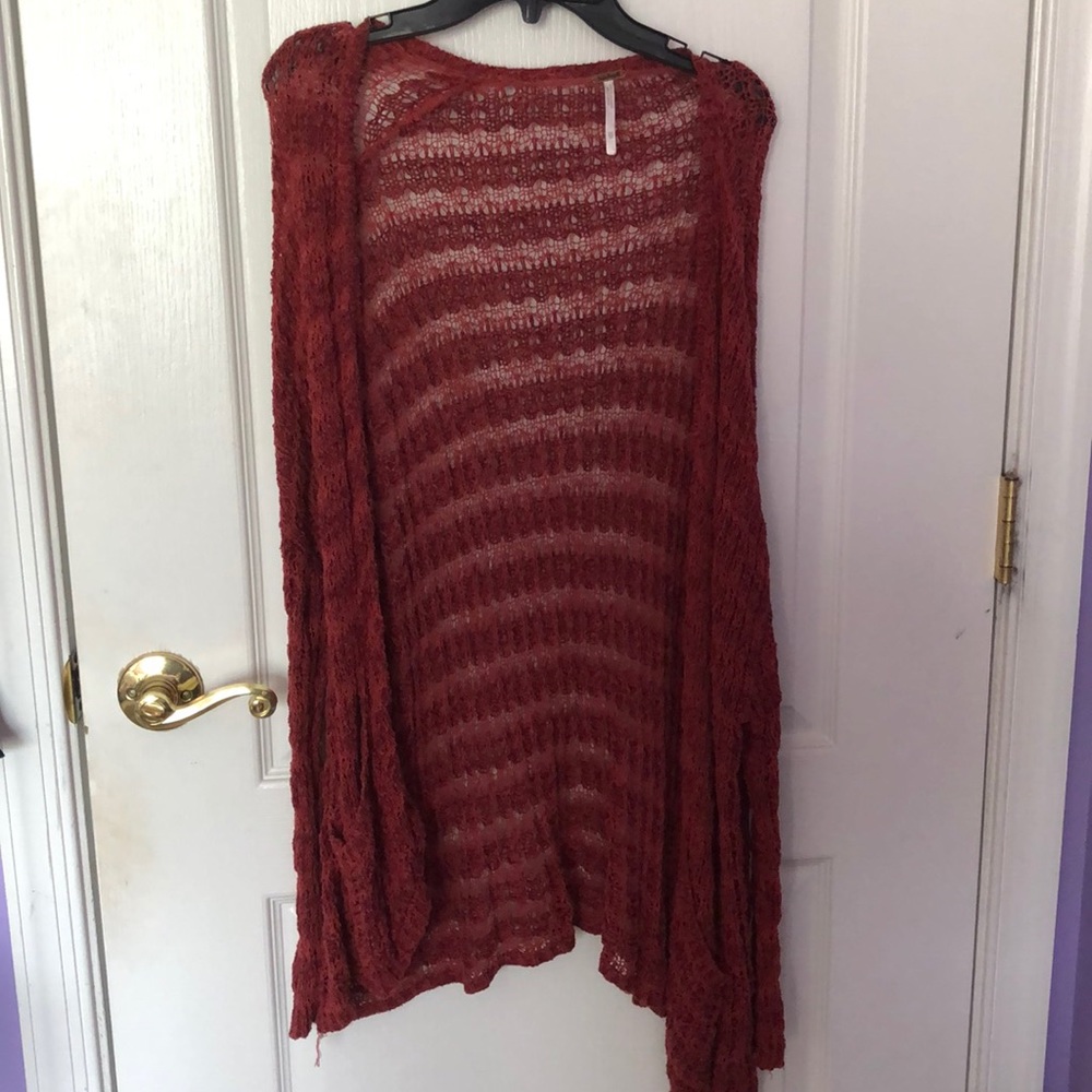Red crochet cardigan